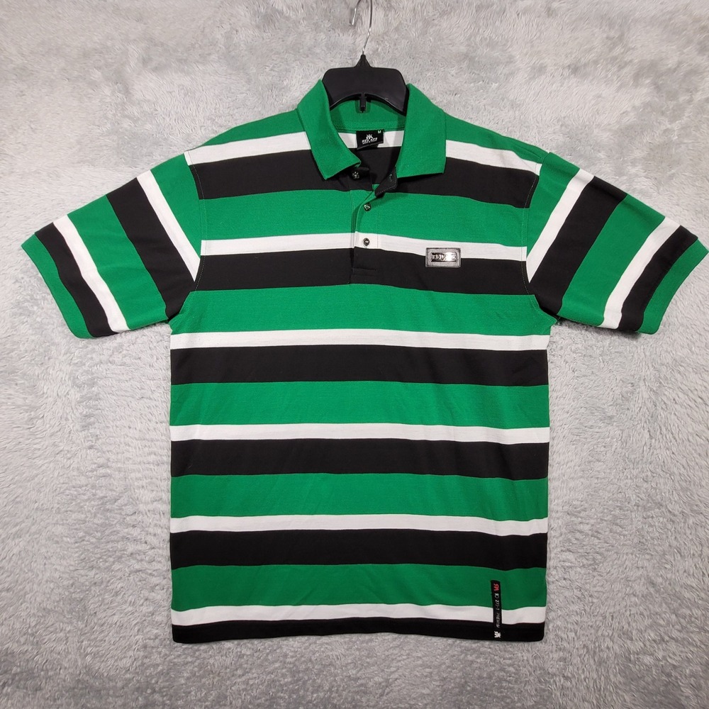 Red Ape Premium Striped Polo Shirt Mens Medium Green Black‎ Short Sleeve